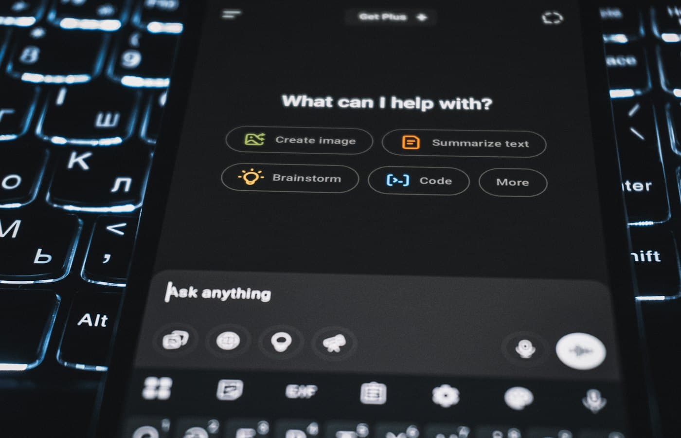 Smartphone showing an AI assistant chat interface